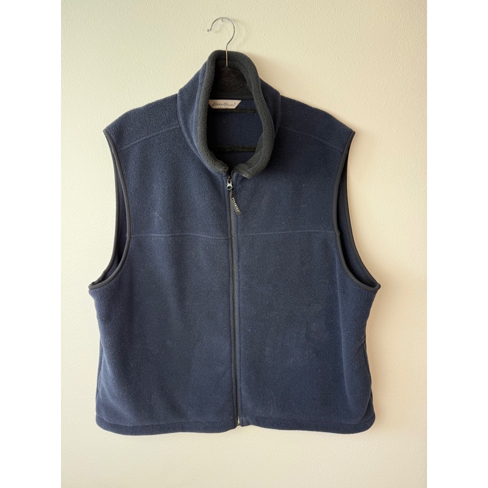 Eddie Bauer Mens Polartec Fleece Vest Navy Blue Full Zip Mock Neck L